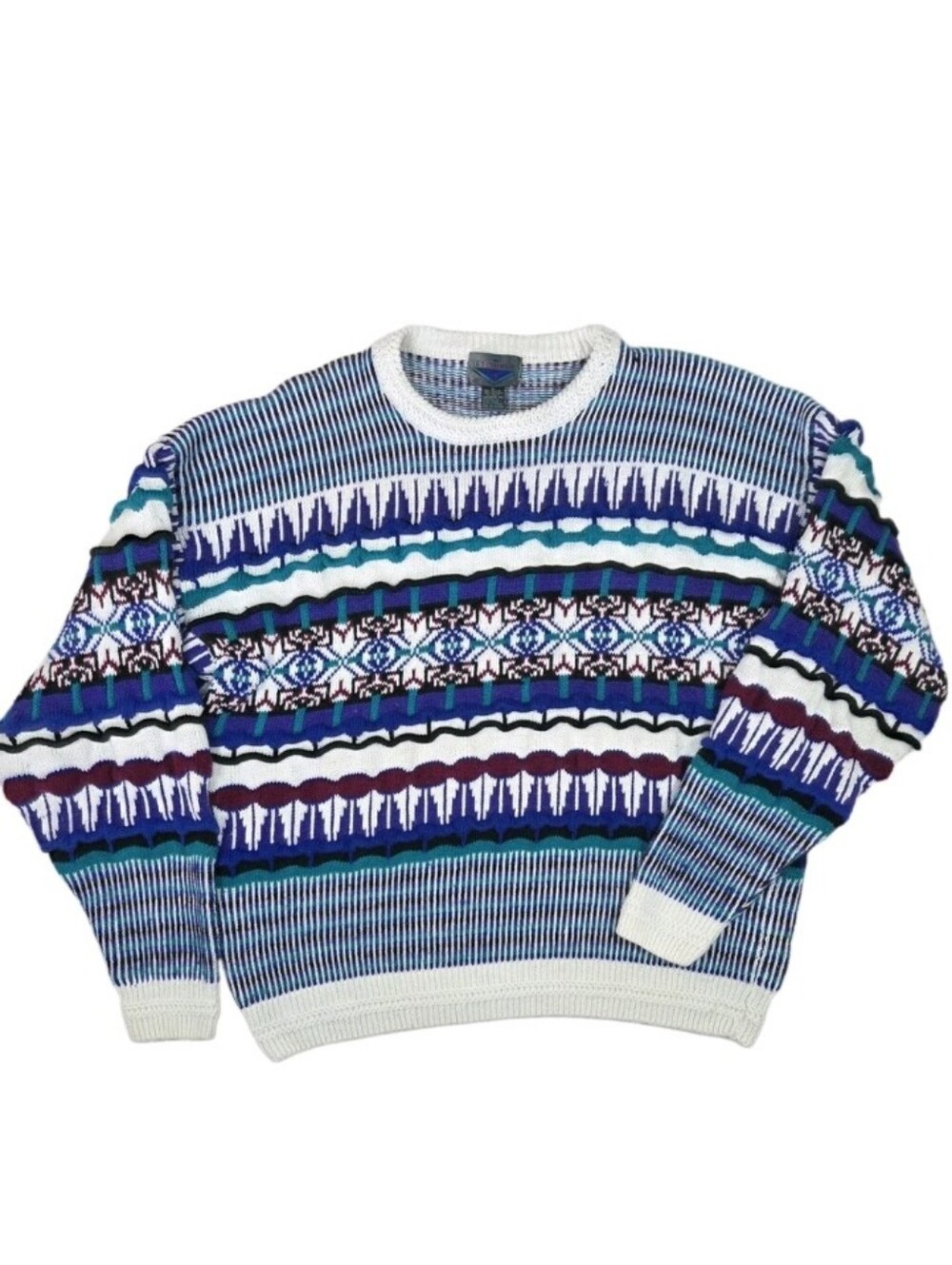 Etchings Vintage Crew Neck Sweater Mens Size XL Textured 90s Coogi Style Striped